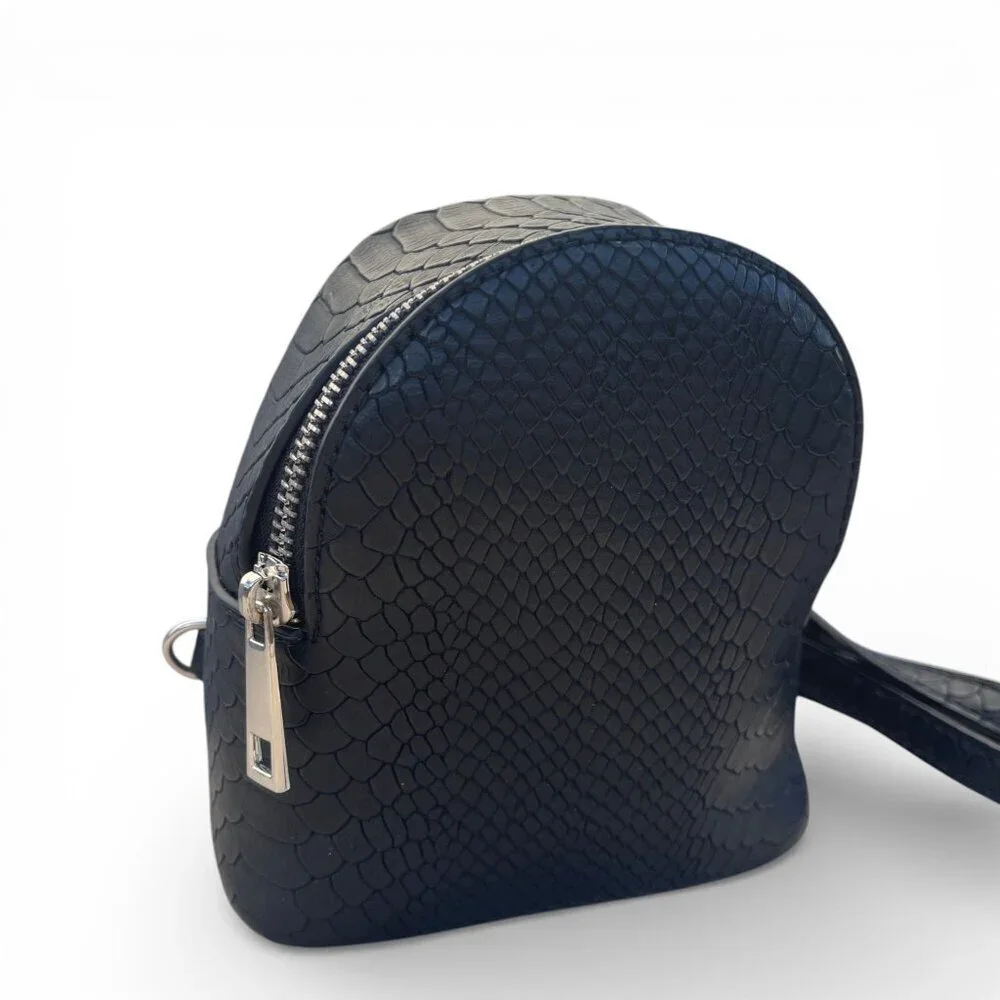 ASOS Black Faux Leather Mini Backpack With Snake Print & Adjustable Straps